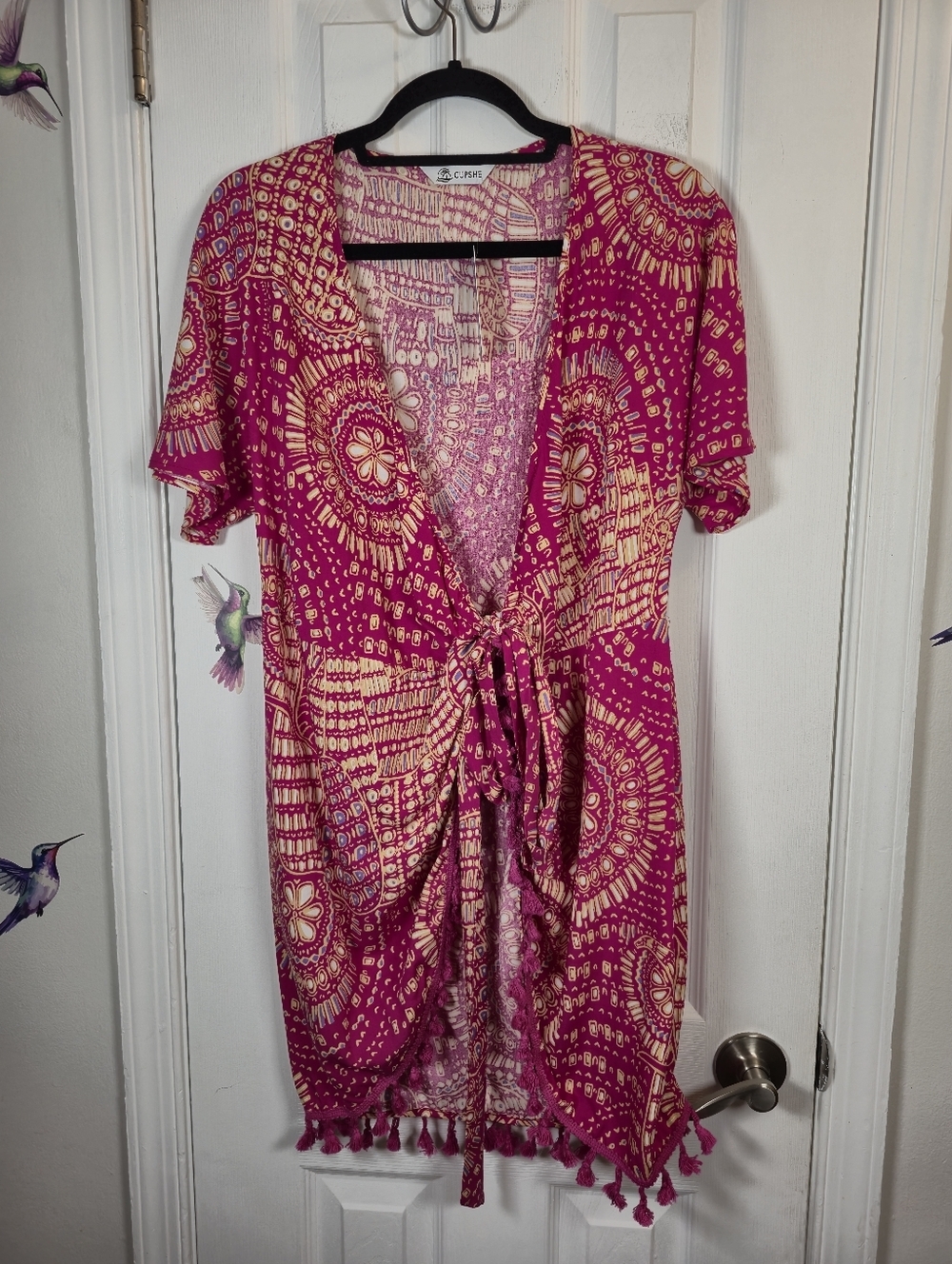 NWT CUPSHE Pink Elephant Mandala Tassel Boho Swim Cover Up Dress
